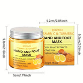 ROZINO Turmeric & Vitamin C Hand and Foot Mask – 50g, Moisturizing & Soothing Care with Natural Plant Extracts, Hypoallergenic, Orange Scent, Softens Light Beige for Smooth Hands and Feet, /tm